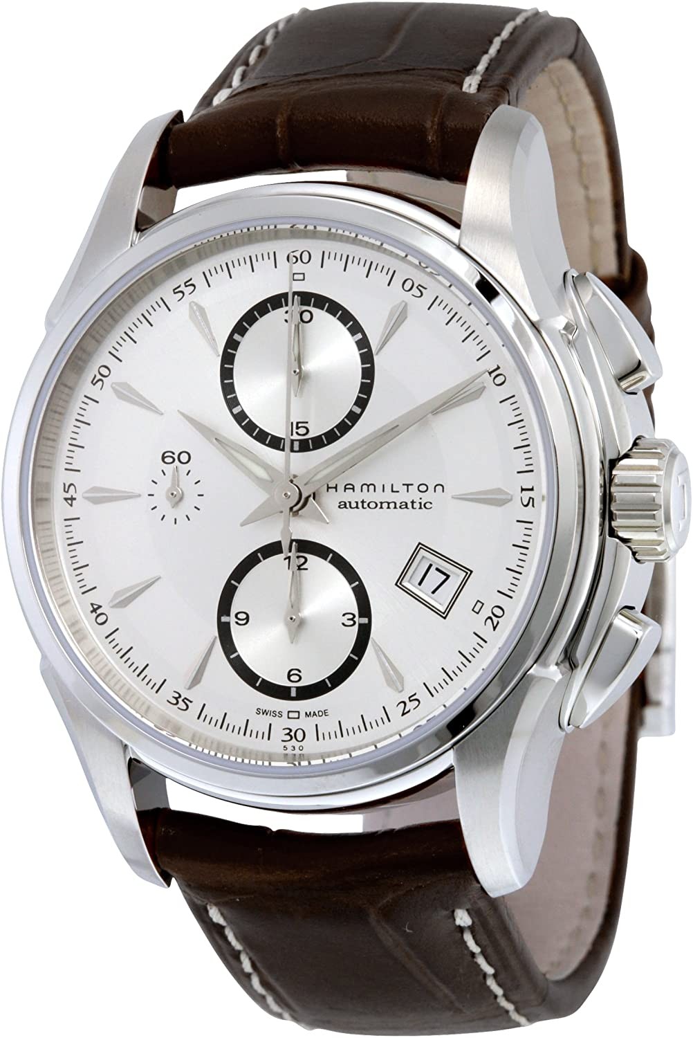 Hamilton Men's H32616553 Jazzmaster Silver Dial Watch with Brown Strap   Hamilton 男款 H32616553 Jazzmaster 銀色錶盤手錶,棕色錶帶